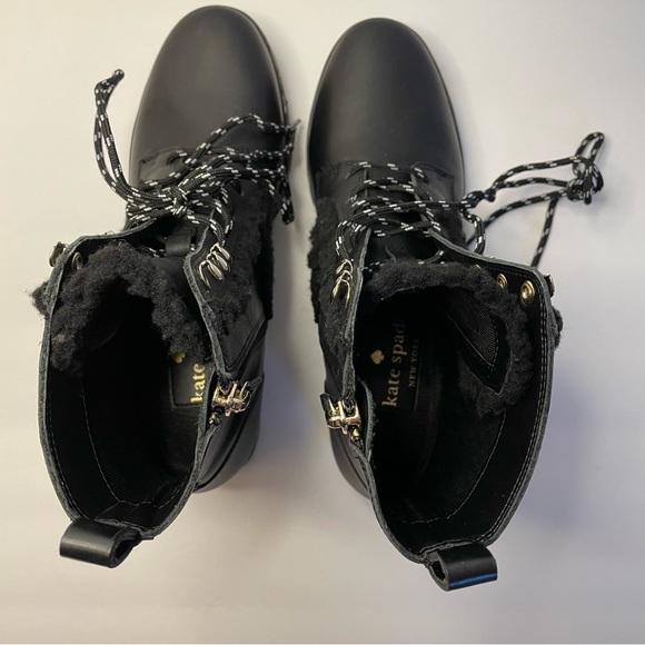 NWOB Kate Spade Combat Boots Sherpa Trim - Picture 5 of 10